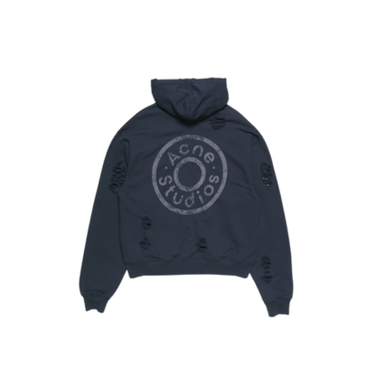 Acne Studios Distressed Logo Hoodie Zip Up Dark Navy
