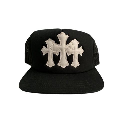 Chrome Hearts White Cemetary Cross CH Trucker Hat Black